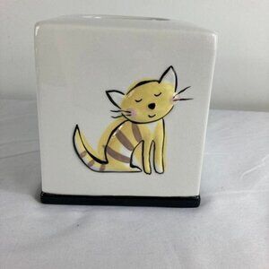 Jenny Faw Cats & Dogs Ceramic Tissue Box Cover 5 x 6" Chip